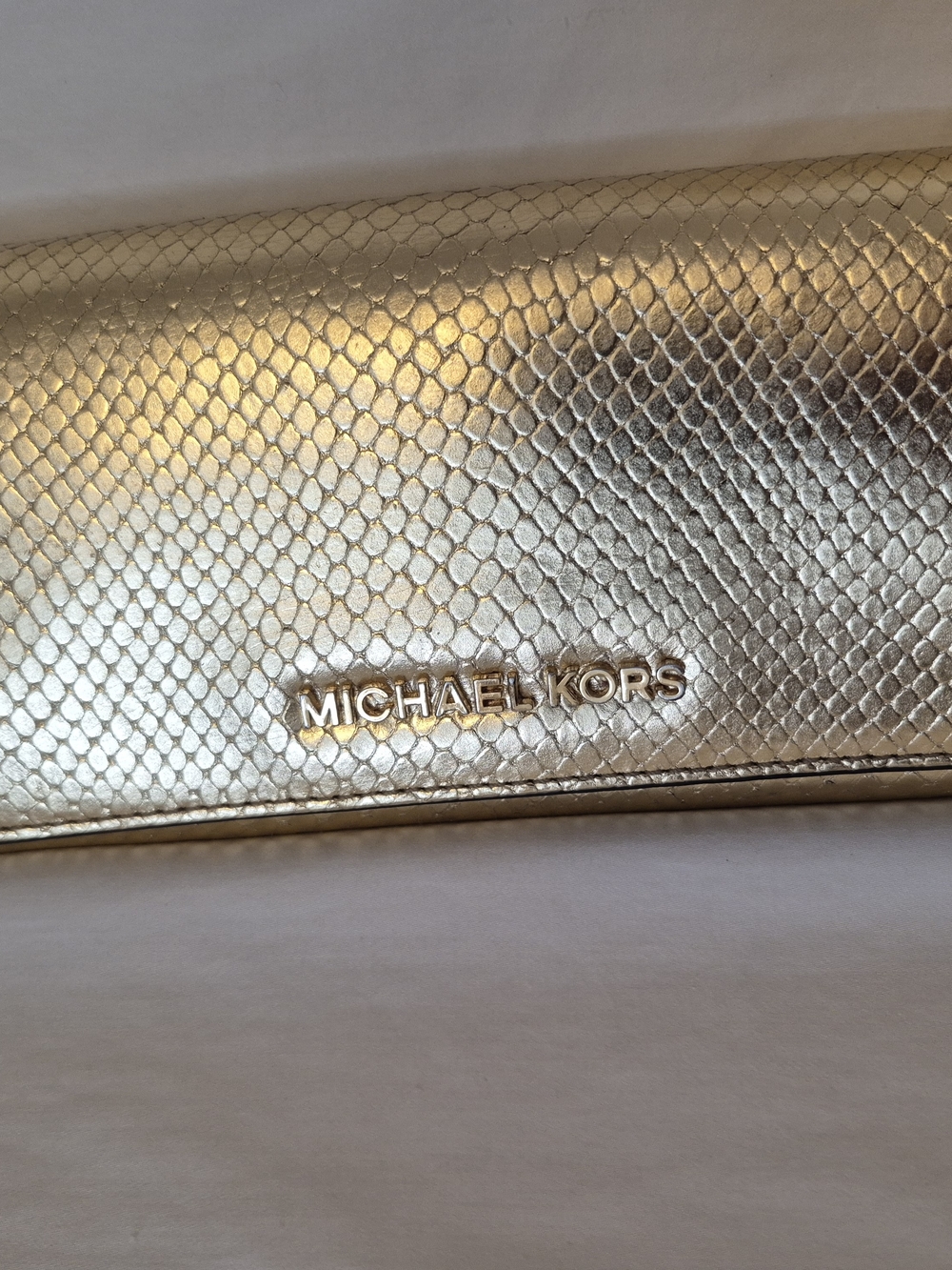 Michael Kors Gold Snake-Embossed Tri Fold Wallet